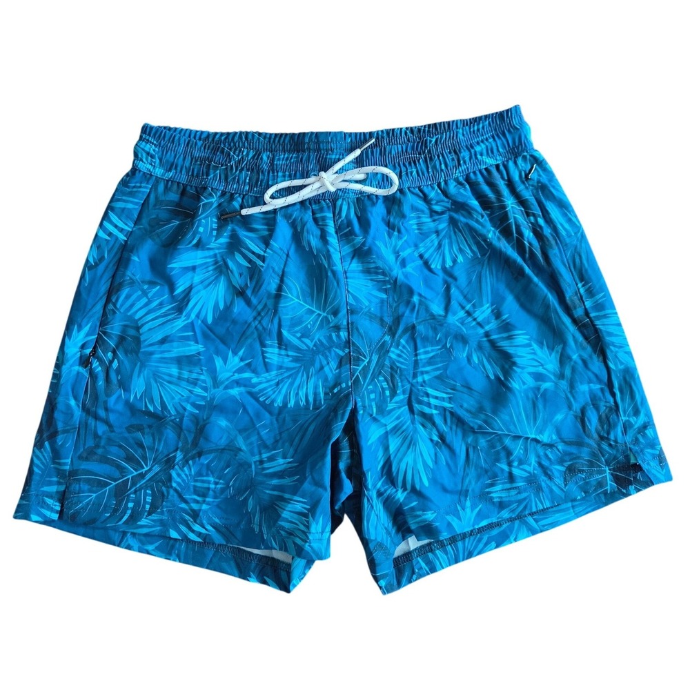 Brisira Mens Teal Tropical Swim Trunks Compression Liner Small 30 pocket shorts